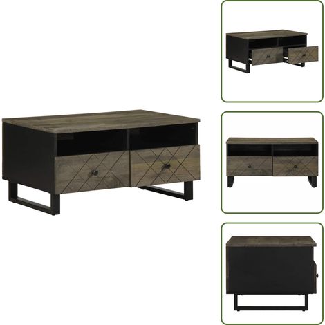 vidaXL Table basse noir 80x54x40 cm bois massif de manguier (1/5)