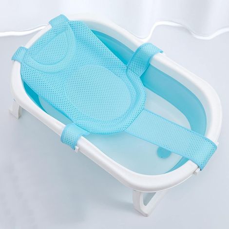 Filet de Bain pour Bébé - 1 Unité - Coton et Maille 3D - Siège Antidérapant avec Ceinture - Baignoire Nouveau-né - Bleu ou Rose (1/5)