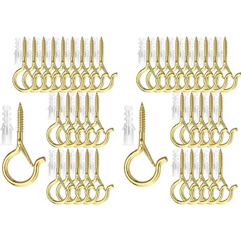 Crochets de plafond à visser pour plantes suspendues, guirlandes lumineuses d'extérieur, pour terrasse, mur et plafond en bois, lot de 40, doré (1/5)