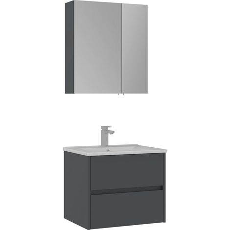 Ensemble Meuble Vasque avec Miroir (2 Pièces) "Side 65 v2" - 65 x 45 x 52 cm - Matte Anthracite (1/3)