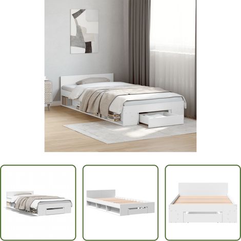 Schubladenbett - Bettgestell mit Schublade Weiß 100x200 cm Holzwerkstoff (1/5)