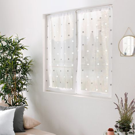 Homemaison – Ensemble de 2 voiles sablés brodés 60x90 cm – Finition passe tringle – Tissu 100% polyester – Impressions blanc et argent