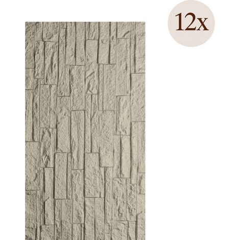 Deko-Panel Torriana, Set aus 12, Einfach zu Schneiden und Installieren, Realistische Textur, Selbstlöschend, 60x2,5 cm Grau
