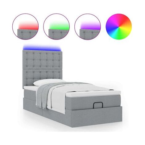 Lit coffre avec matelas et éclairage LED, gris, 80 × 200 cm, tissu, espace de rangement généreux, tissu doux et respirant, éclairage led d’ambiance, pour chambre, décor moderne, facile à assembler (1/5)