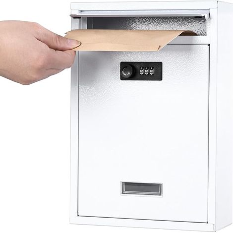 Cassetta postale a muro con serratura a combinazione, armadietto di sicurezza per contanti e chiavi, adatto per casa, ufficio e scuola, colore bianco, dimensioni 32022085 mm.