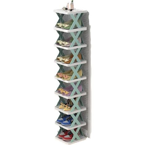 Shoe rack, Easy-to-assemble folding plastic shoe rack - Green, 9 layers (1/2)