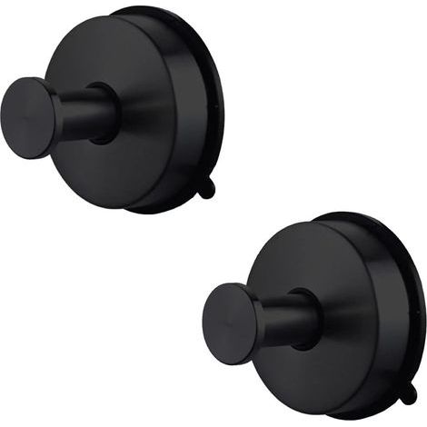 2 Piezas de Gancho con Ventosa de Acero Inoxidable, Toallero para Baño, Colgador de Paños de Cocina, Perchero, Negro (1/5)