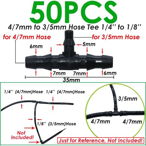 (KSL01-924-50PCS) Raccord en T à 3 voies barbelé 1/8'' pour tuyaux d'irrigation goutte à goutte, outils de jardinage (1/4)