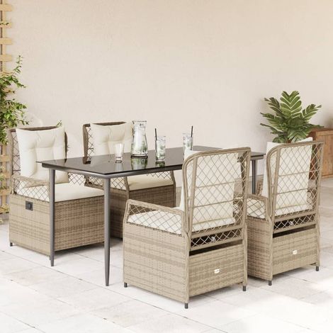5-tlg. Garten-Essgruppe mit Kissen Beige Poly Rattan (1/5)