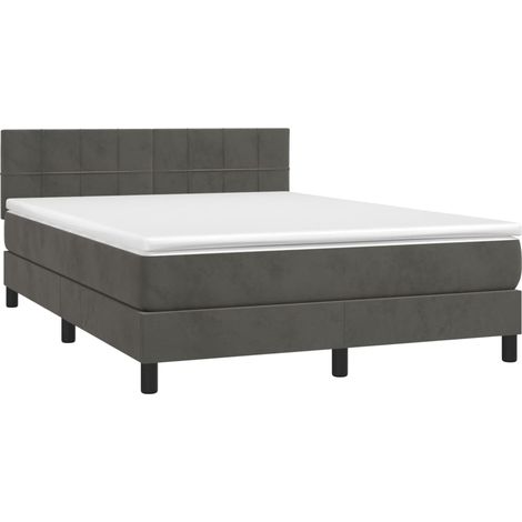 Cadre de lit LED avec sommier tête de lit matelas surmatelas 140x200 cm tissu velours gris foncé TDL0207705