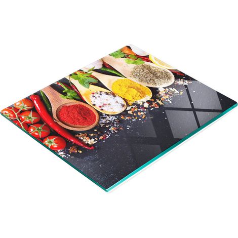 Elegante e resistente tagliere in vetro con stampa di un mix di spezie, 60x52 cm. (1/5)