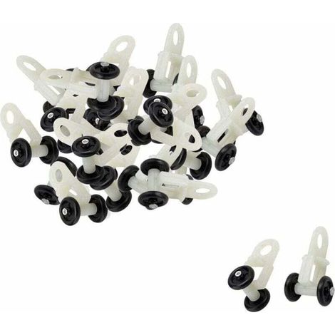 30pcs Glisseur Rail Rideaux Roulette Crochet Roue Rideaux Coulissant Poulie pour Fenêtre Voilage Galet en Plastique Noir Blanc,1.8cm (1/2)
