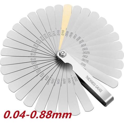 BUNTHAUS Csparkv – Jauge d'épaisseur de précision 32 lames en acier inoxydable – Marquage métrique et impérial – Précision de 0,04mm à 0,88mm – Pour espaces confinés (1/4)