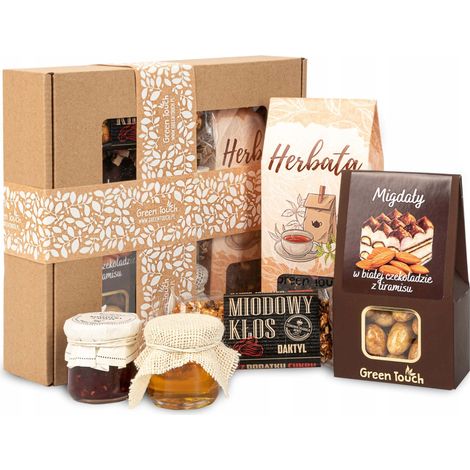 Set de regalo con té, almendras, miel y dulces. (1/5)