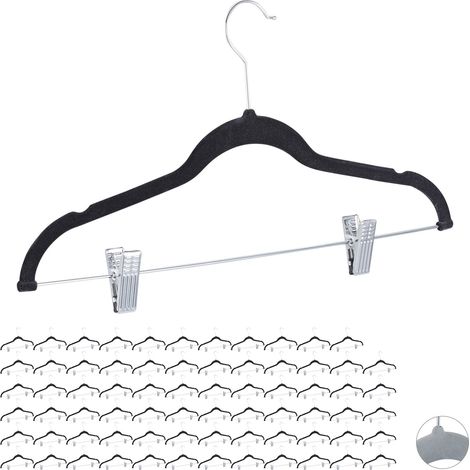 Grucce, Velluto con Pinze, Set da 72, Gancio Girevole 360°, Pantaloni & Camicie, Antiscivolo, 43 cm, Nere (1/5)