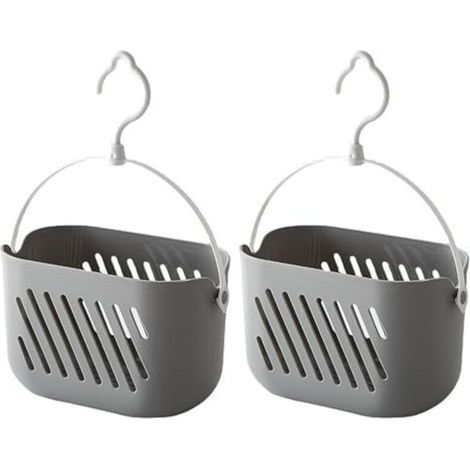2 Pcs Panier Douche à Suspendre,Panier Rangement Salle de Bain en Plastique avec Crochets,Panier Multifonctionnel avec Poignée pour Ranger Savon,Shampooing,Cosmétiques,Salle de Bain,Cuisine(Gris) (1/4)