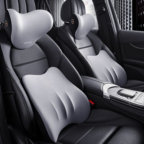 Kit appui-tête voiture et coussin lombaire en mousse à mémoire de forme, coussin cervical ergonomique pour siège auto, soutien de la nuque et du bas du dos, confort de voyage anti-fatigue(1pc) (1/4)