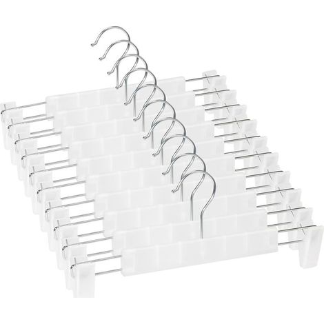 Juego de 10 perchas para faldas y pantalones, con 2 pinzas antideslizantes ajustables, para colgar pantalones, calcetines y faldas - Translúcido (1/5)
