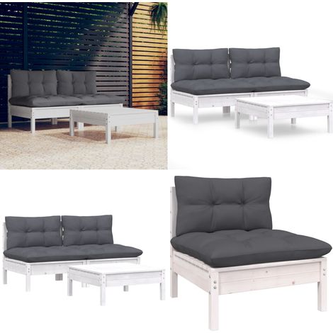 Salon de jardin 3 pcs avec coussins anthracite bois de pin - Salon De Jardin - Mobilier De Jardin - Ensemble De Jardin - Meubles De Terrasse - Chaise Longue - Home & Living (1/5)