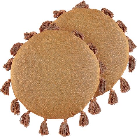 Conjunto de 2 cojines de algodón naranja 45 cm borlas moderno boho Madia