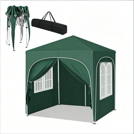 Tente de jardin pliante 2 x 2 m verte avec parois amovibles et protection UV (1/5)
