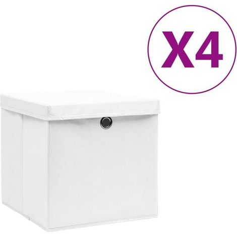 Boîtes de rangement avec couvercles, lot de 4, 28 x 28 x 28 cm, blanches (1/5)