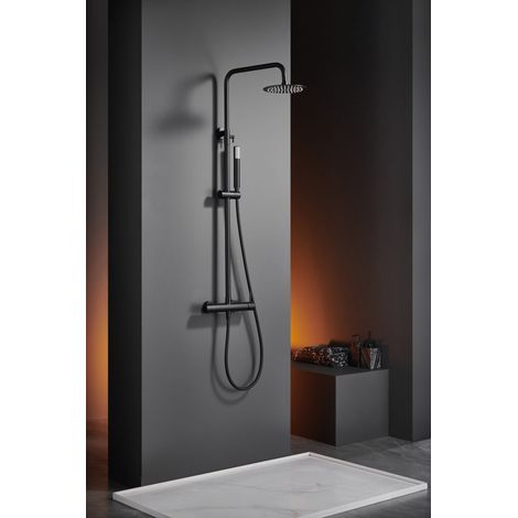 Imex – Colonne de douche hydromassante avec mitigeur – Pommeau rond standard – Acier laiton noir mat – Dimensions 90 x 13 x 43 cm