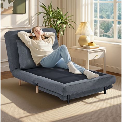 Sillón cama 191x95x84 cm gris en poliéster con respaldo ajustable y cojín (1/3)