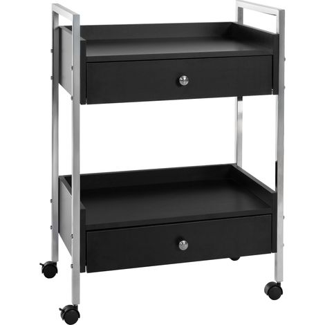 Carrello portaoggetti professionale con ruote – 2 cassetti e 2 ripiani – Metallo nero e MDF 100008221