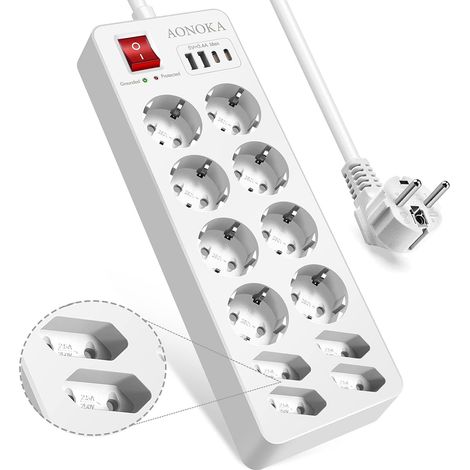 Multiprises Parafoudre et Surtension,Multiprise 12 Prises avec Interrupteur  Bloc Prise Multiple Murale Parasurtenseur avec USB C,Power Strip Rallonge Electrique 1,5m Cable pour Bureau Cuisine,Blanc (1/5)