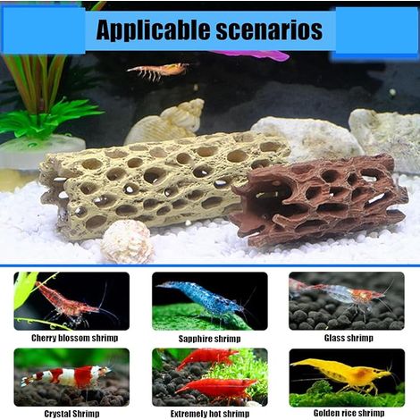 Aquarium Shrimp Hiding Cave Aquarium PVC Material Deco Aquarium Simulated Yellow Red para el Hábitat de Peces y Camarones Escondite Decoración para Acuarios Medianos