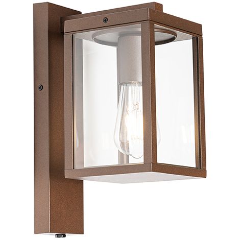 QAZQA Industrial Farol de pared para exterior marrón óxido IP44 con sensor crepuscular - Charlois Aluminio /Vidrio Rectangular Adecuado para LED Max. 1 x 40 Watt