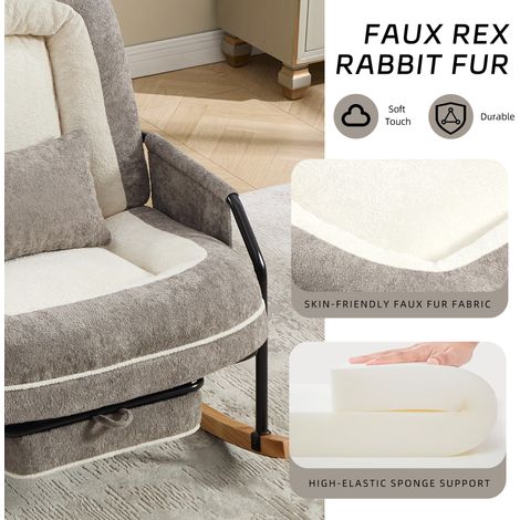 Fauteuil à bascule oversize repose-pieds poche latérale coussin dossier réglable, salon chambre balcon, coloris gris clair (1/5)