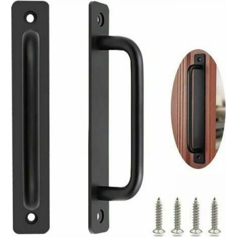 oignee Porte Coulissante 2 Pices Poigne de Porte de Grange Robuste Poigne Porte Coulissante Poignee Portail Exterieur Poignes de Porte Intrieure Extrieure avec Des Vis, Noir/212mm (1/5)