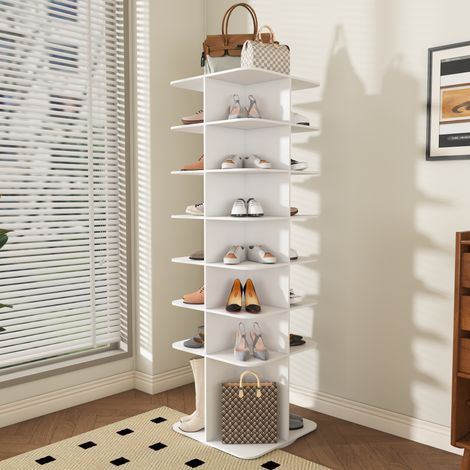 Meuble Chaussures Tour Rotatif 360 Degres 7 Niveaux Capacite 28 Paires Blanc Etagere Gain de Place pour Entree Dressing Chambre Couloir (1/5)