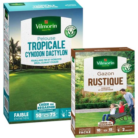Pelouse Tropicale - Cynodon Dactylon - 500 g + Gazon Rustique - 250 g Vilmorin