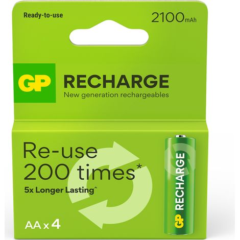 GP - Recharge Rechargeable Battery, Size AA, 2100 mAh, 4-pack