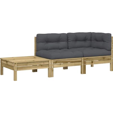 Canapé de jardin Divan de jardin avec coussins et repose-pied bois pin imprégné (1/5)