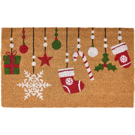 Felpudo de fibra de coco antideslizante 45 x 75 cm dorso de PVC motivo navideño decoración de temporada multicolor Zalumo (1/5)
