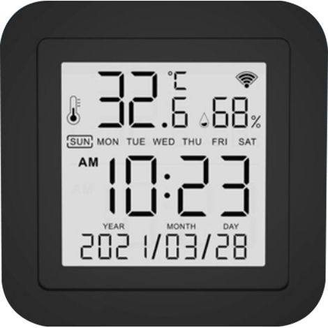 Sensor de temperatura y humedad + pantalla con control remoto IR, reloj despertador Wi-Fi 2 en 1 con voz. (1/5)