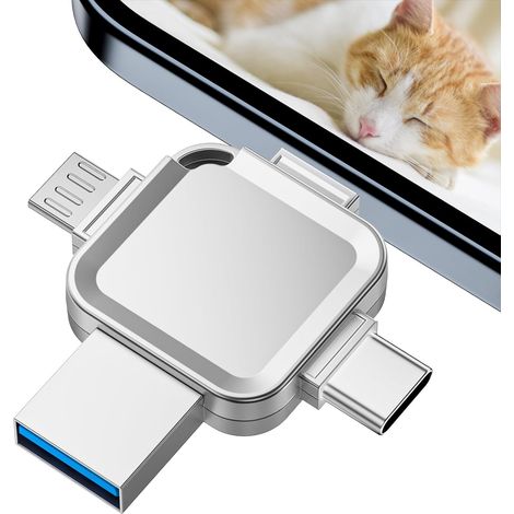 【sans l'application】 Cle USB 256 Go, Yueflue 4 en 1 Clé USB pour Smartphone avec i0S/Pad/Android/PC, Clé pour lphone Cruciforme Entièrement en Métal pour Téléphone Stocke Plus de Photos et de Vidéos. (1/5)