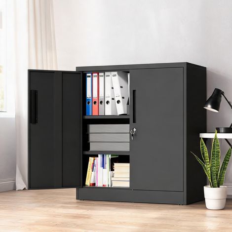 Armoire de bureau métal noir 2 portes verrouillables 80 x 40 x (1/5)