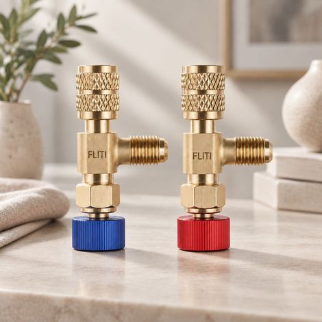 Lot de 2 Vannes de Sécurité Réfrigérant R410A R22 Laiton Anti-Fuite Adaptateur Climatisation SAE 1/4" Facile à Installer (1/5)