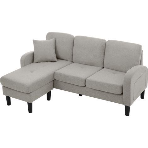 L-förmiges Ecksofa mit Chaiselongue – 3-Sitzer-Sofa, 185 x 118 x 82 cm, atmungsaktiver Stoff aus Baumwolle und Leinen, Beine aus Kunststoff, modularer Aufbau, ideal für Wohnzimmer, Wohnungen und Büros
