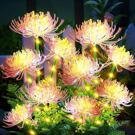 Juego de 2 luces solares exteriores con forma de flor, resistentes al agua IP65, para decoración de jardín. (1/4)