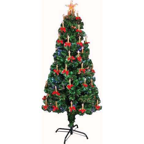3ft Pre Lit LED Fibre Optic Christmas Tree PreLit Xmas Decoration with Candle & Bow (1/5)