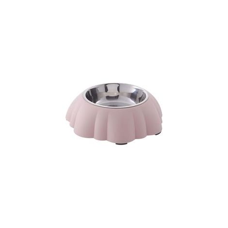 Gamelle en acier inoxydable forme citrouille anti-renversement pour petit animal, nourriture et eau – Dimensions 21,5 x 6,5 cm, rose–