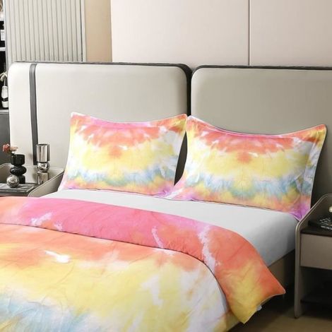 Housse de Couette 200x200 + 2 x Taie d'Oreiller 65x65cm- Microfibre Parure de Lit Adulte - Teinture cireuse - P55 (1/4)