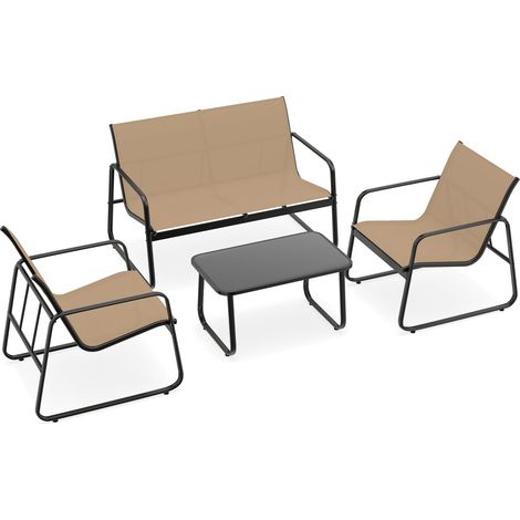 4-teiliges Terrassenmöbelset mit Glas-Couchtisch