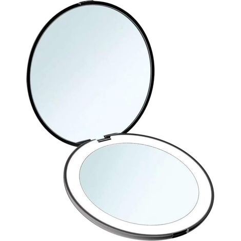 Espejo De Maquillaje Led - Espejo De Bolsillo Doble Cara Con Aumento 1x Y 10x - Espejo De Viaje Compacto Con Iluminación - Negro (1/5)